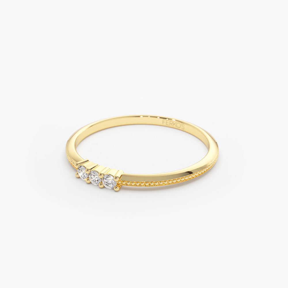 OBFJ2035 - 14k 3 Stone Beaded Diamond Ring 8