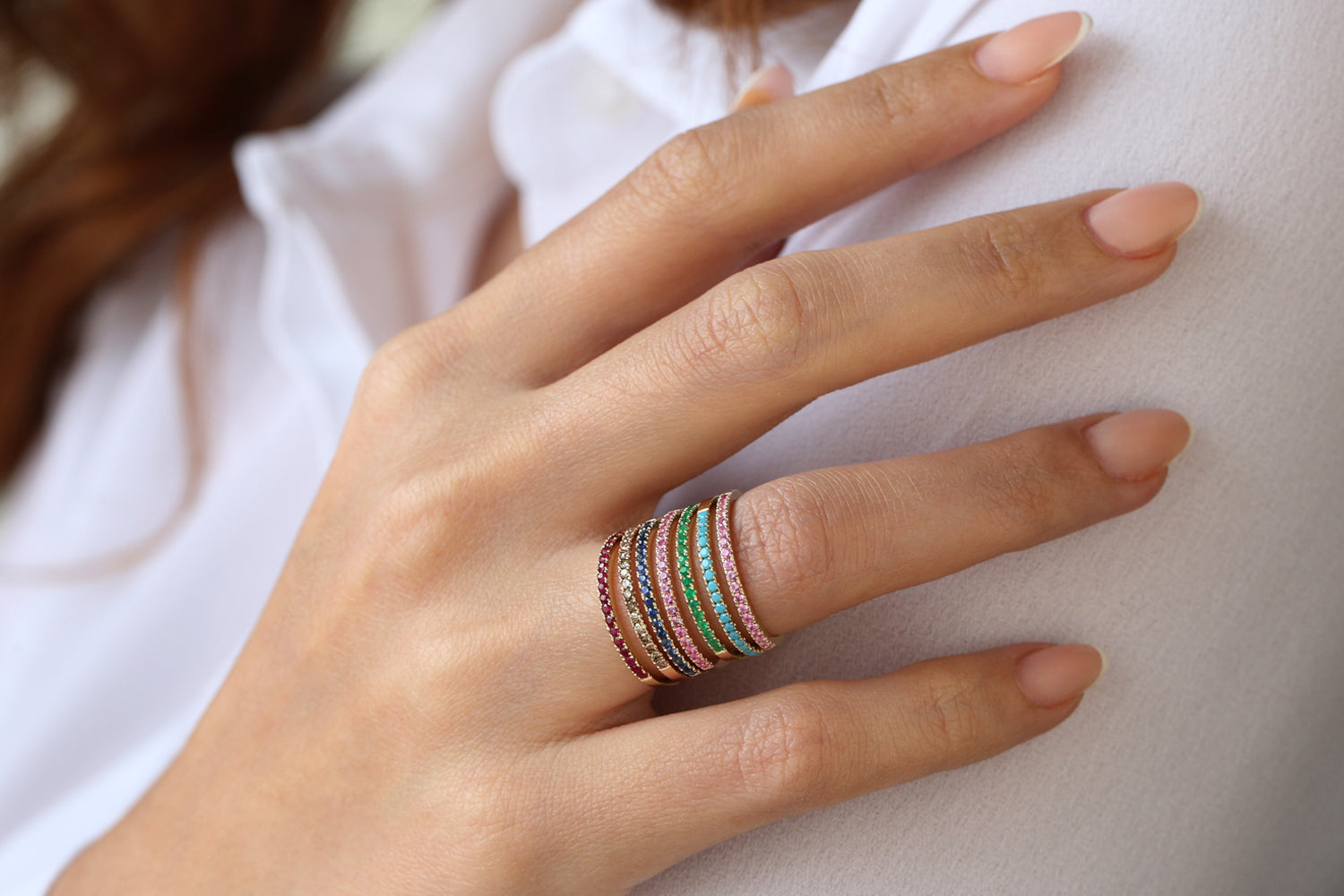 OBFJ2073 - 14k Half Eternity Emerald Ring 10
