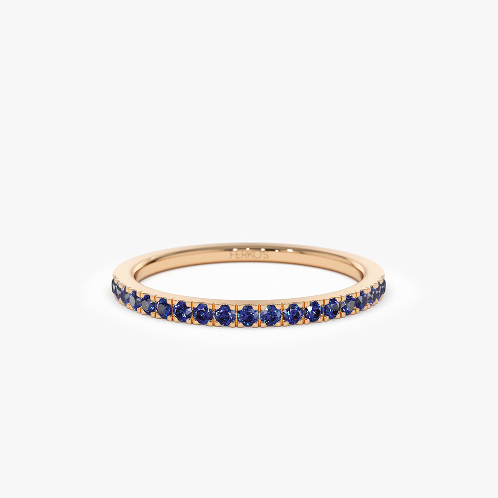 OBFJ2071 - 14k Half Eternity Blue Sapphire Ring 7