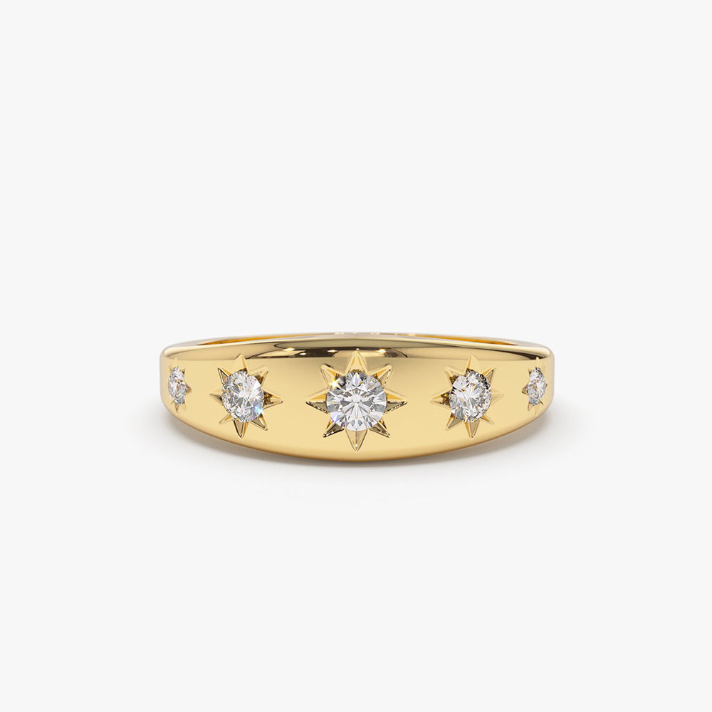 OBFJ2074 - 14k Gold Star Setting Graduating Diamond Statement Ring 1
