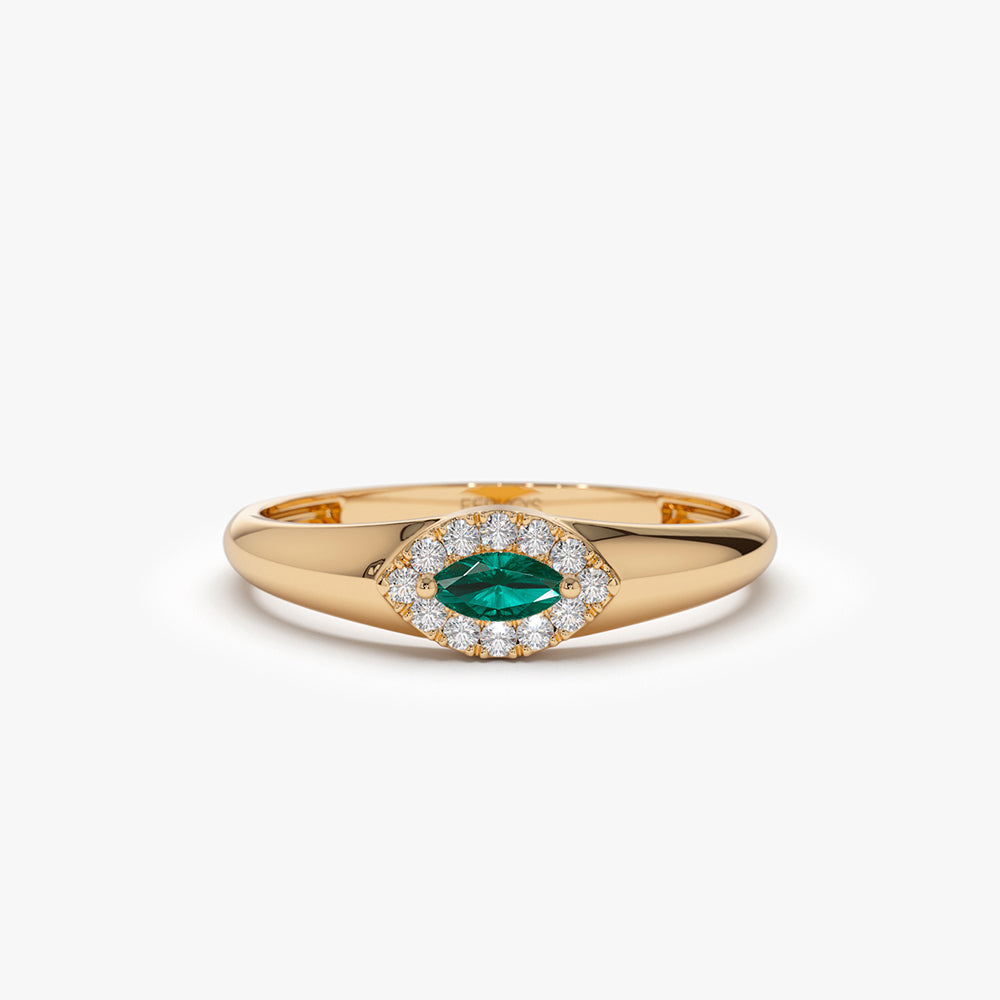 OBFJ2108 - 14k Marquise Emerald Ring in Halo Setting 3