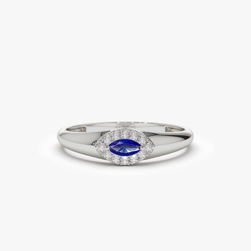 OBFJ2103 - 14k Marquise Sapphire Ring in Halo Setting 7