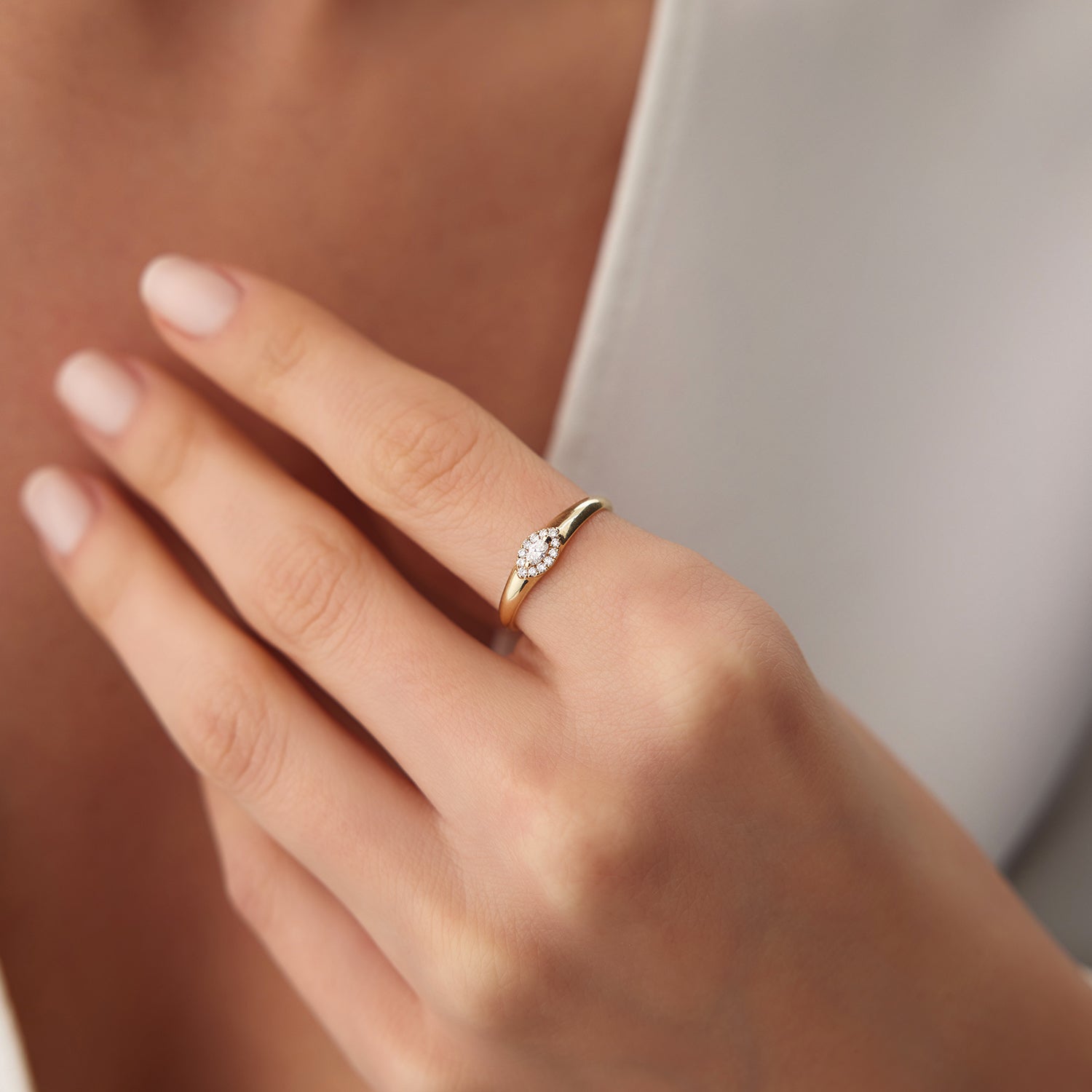 OBFJ2153 - 14K Marquise Diamond in Halo Setting Ring 3
