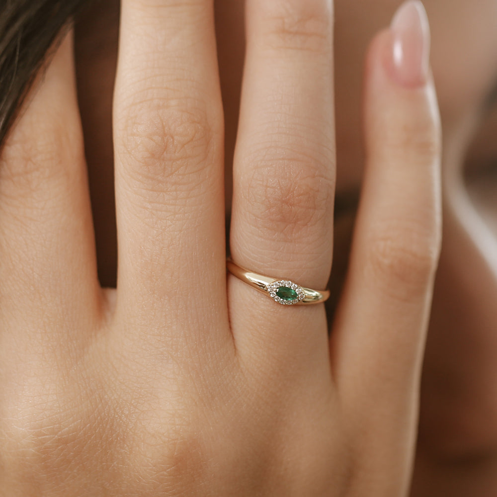 OBFJ2108 - 14k Marquise Emerald Ring in Halo Setting 5