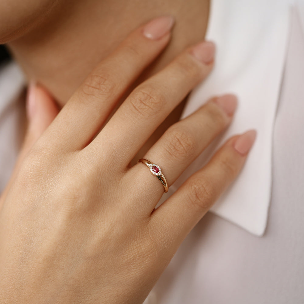 OBFJ2101 - 14k Marquise Ruby Ring in Halo Setting 3