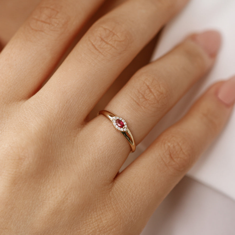 OBFJ2101 - 14k Marquise Ruby Ring in Halo Setting 2