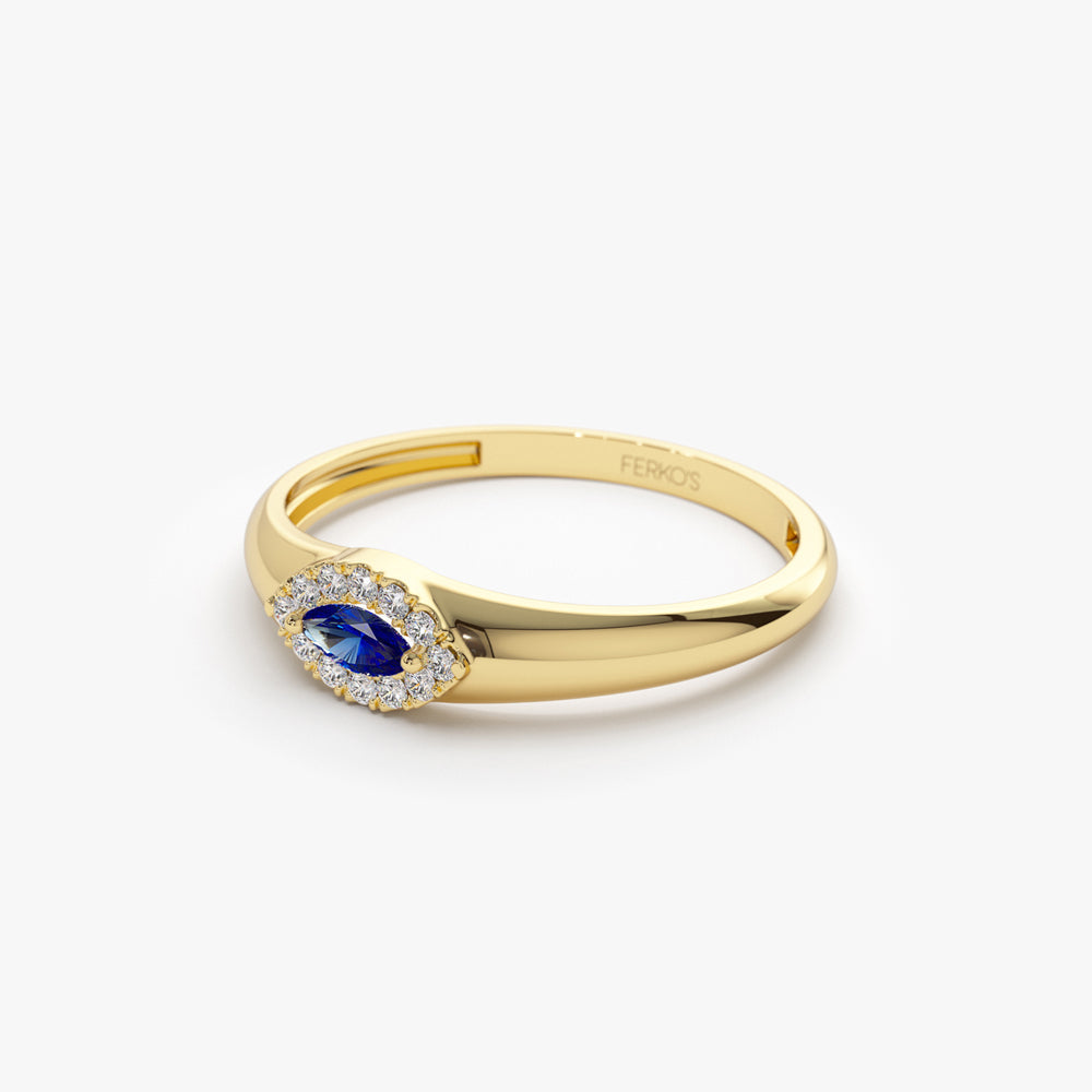 OBFJ2103 - 14k Marquise Sapphire Ring in Halo Setting 8