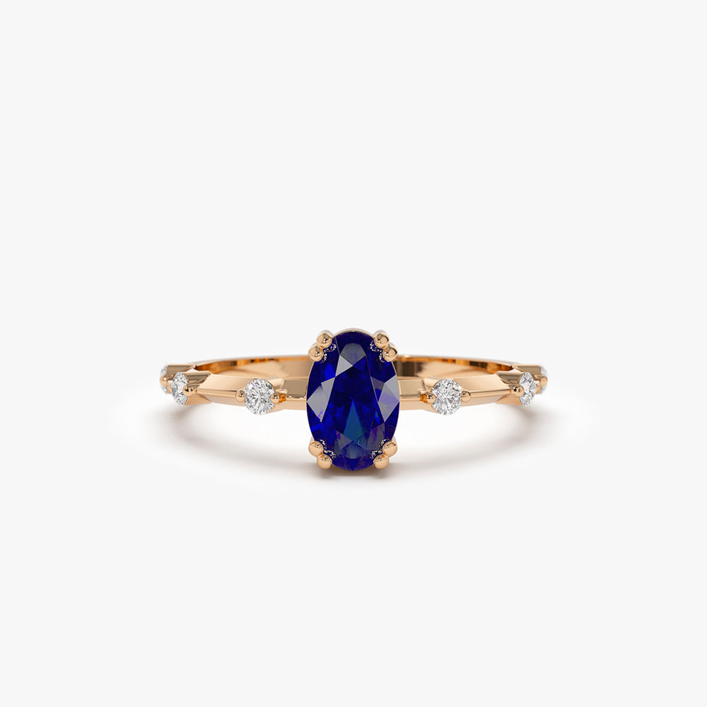 OBFJ2155 - 14k Gold Dainty Diamond Genuine Sapphire Ring 4