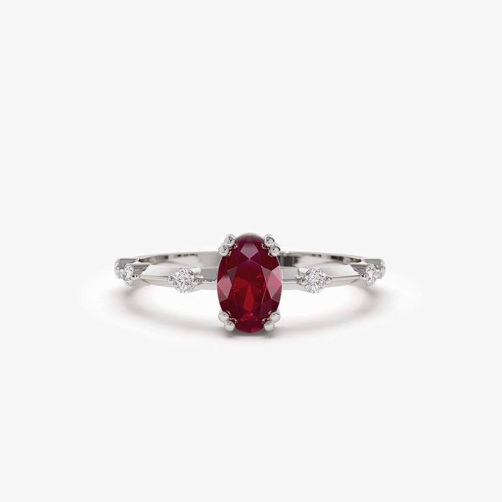 OBFJ2154 - 14k Gold Dainty Diamond Genuine Ruby Ring 6