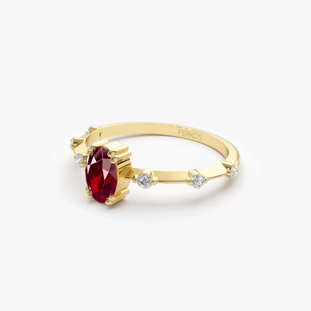 OBFJ2154 - 14k Gold Dainty Diamond Genuine Ruby Ring 7