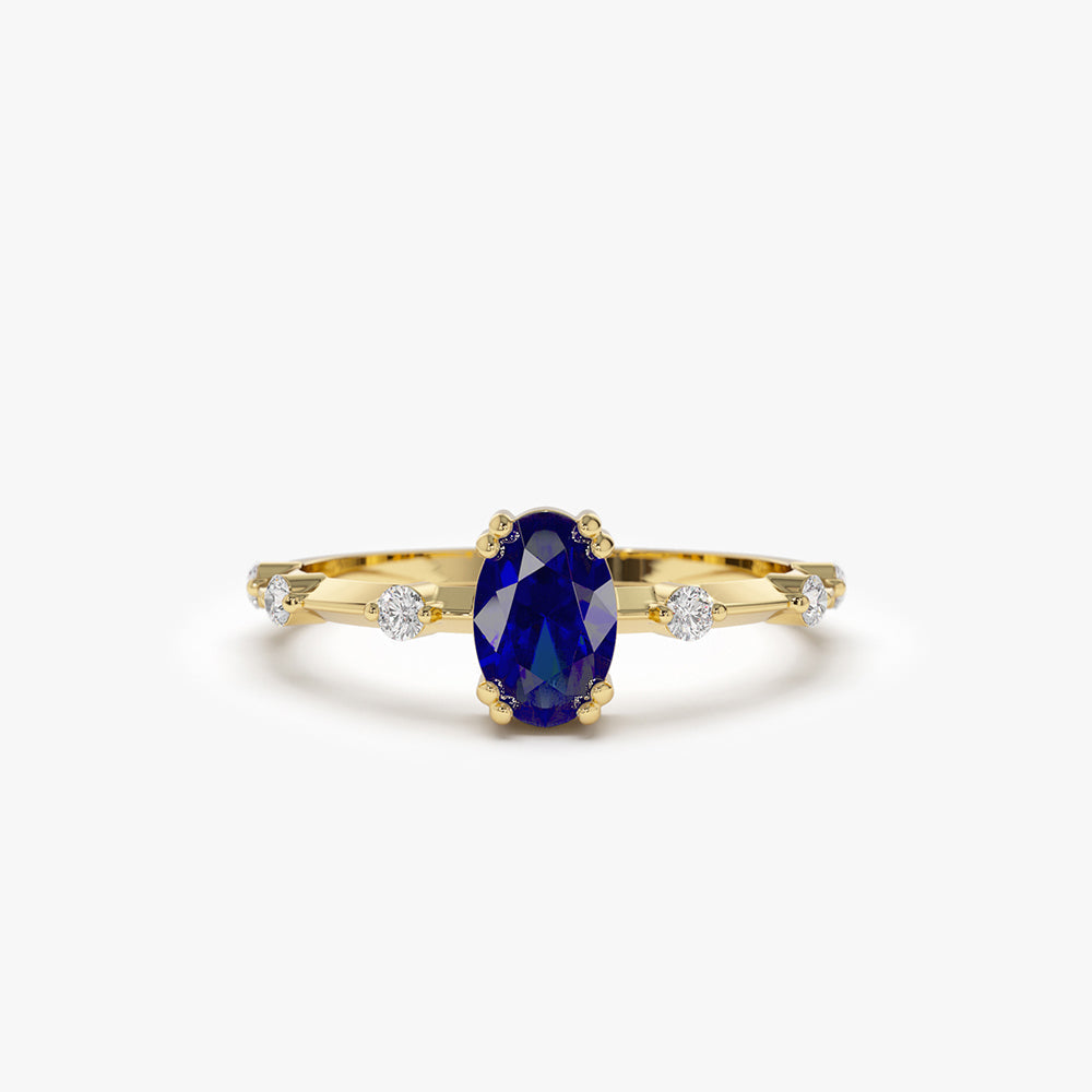 OBFJ2155 - 14k Gold Dainty Diamond Genuine Sapphire Ring 1