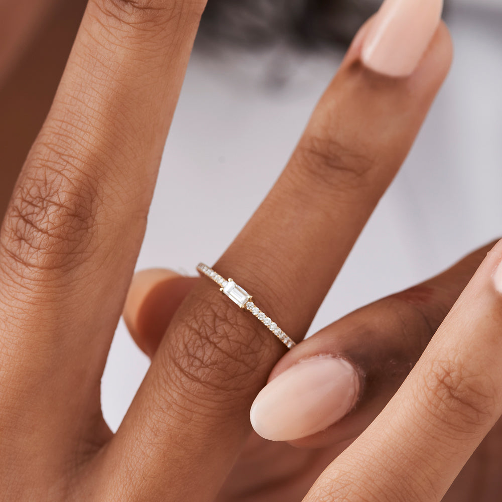 OBFJ2170 - 14k Stackable Baguette Diamond Ring with Pave Diamonds 2