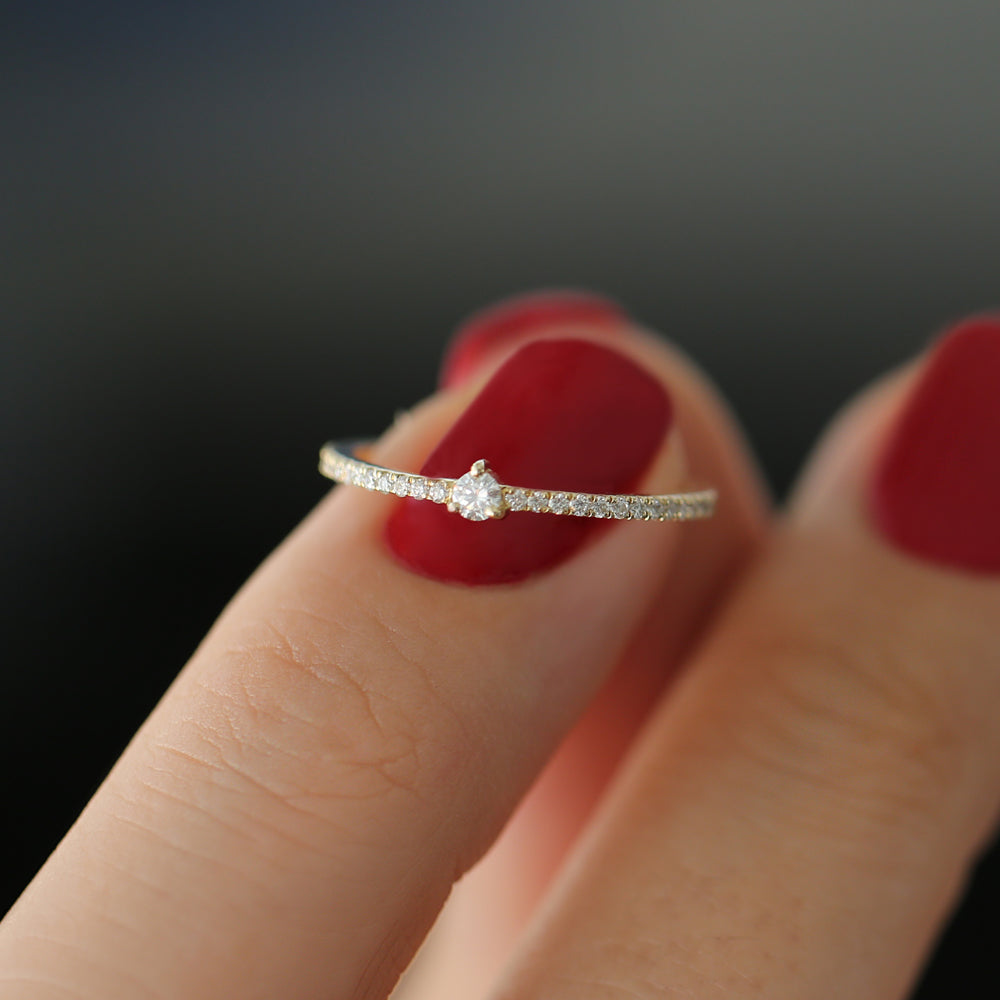 OBFJ2100 - 14k Minimalist Pave Diamond Stacking Ring 2