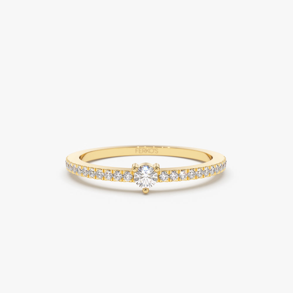 OBFJ2100 - 14k Minimalist Pave Diamond Stacking Ring 1