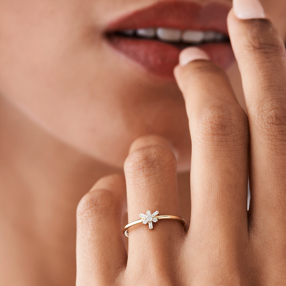 OBFJ2156 - 14k Triangle Shape Baguette & Round Diamond Stacking Ring 4