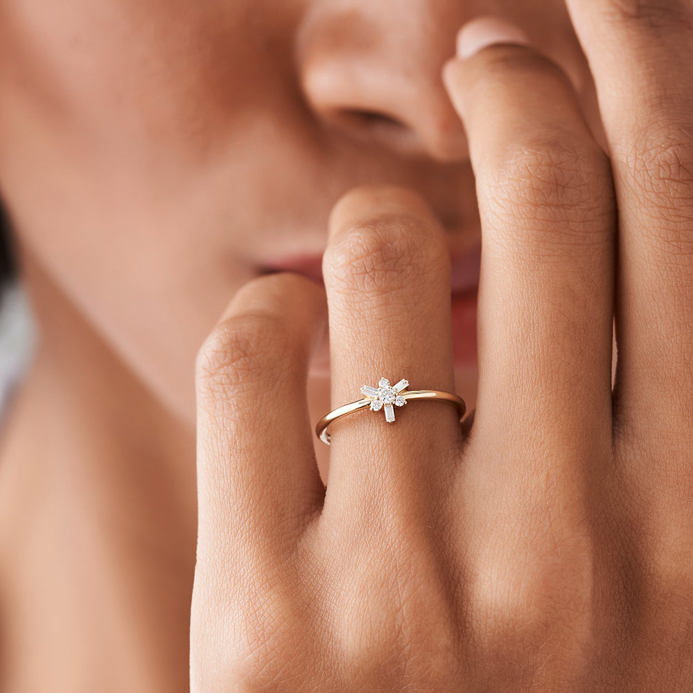 OBFJ2156 - 14k Triangle Shape Baguette & Round Diamond Stacking Ring 5