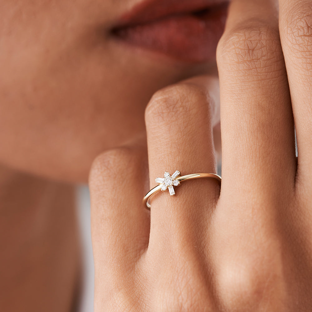 OBFJ2156 - 14k Triangle Shape Baguette & Round Diamond Stacking Ring 6