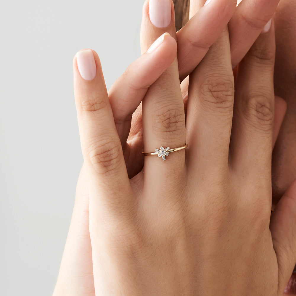 OBFJ2156 - 14k Triangle Shape Baguette & Round Diamond Stacking Ring 3