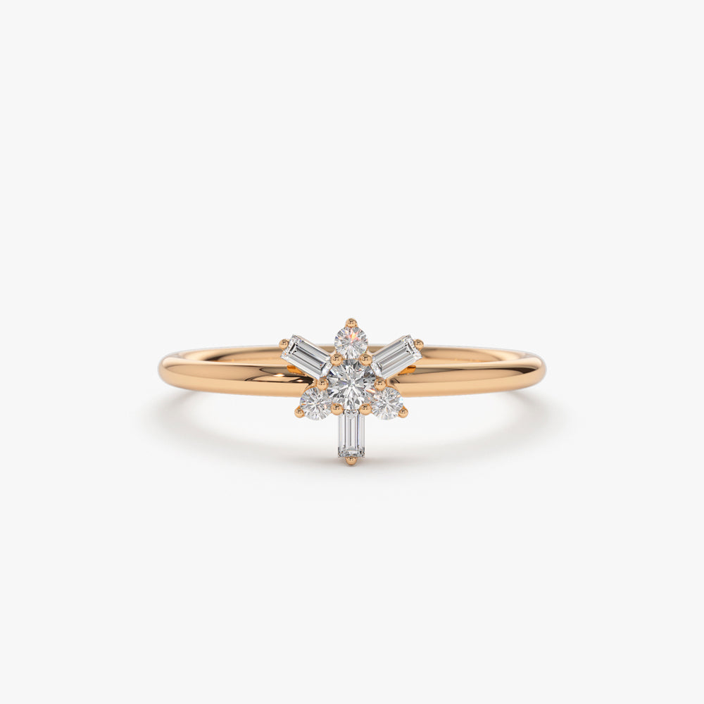 OBFJ2156 - 14k Triangle Shape Baguette & Round Diamond Stacking Ring 7