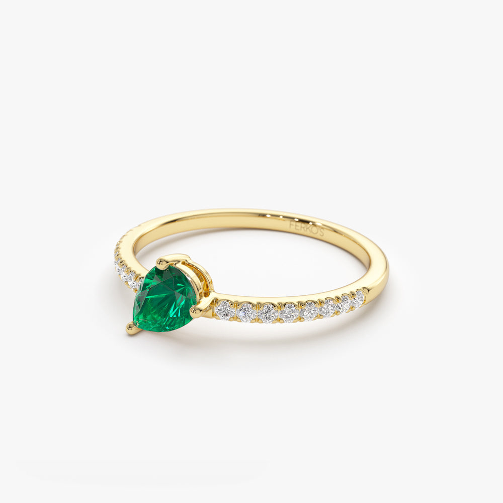 OBFJ2095 - 14k Slanted Pear Shape Emerald Ring with Pave Diamonds 7