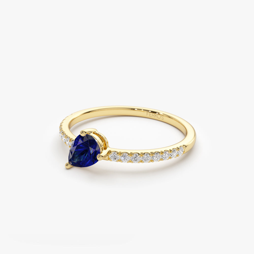 OBFJ2093 - 14k Slanted Pear Shape Sapphire Ring with Pave Diamonds 8