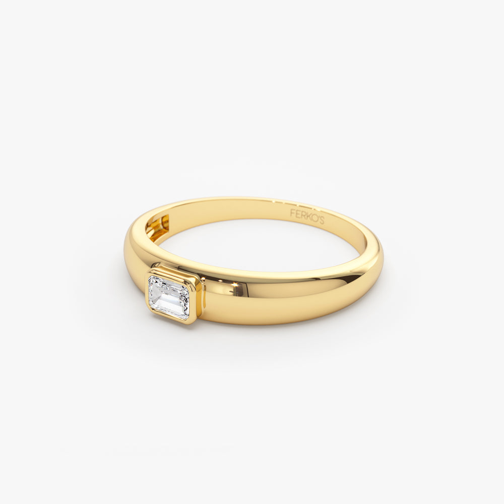 OBFJ2157 - 14k Dome Bezel Setting Emerald Cut Diamond Solitaire Ring 6