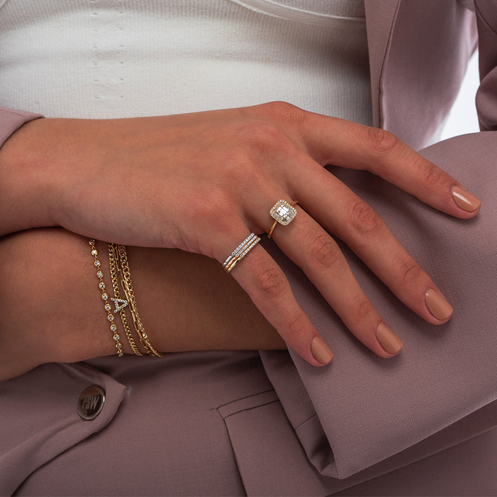 OBFJ2273 - 14k Pave Diamond Bar Ring 2