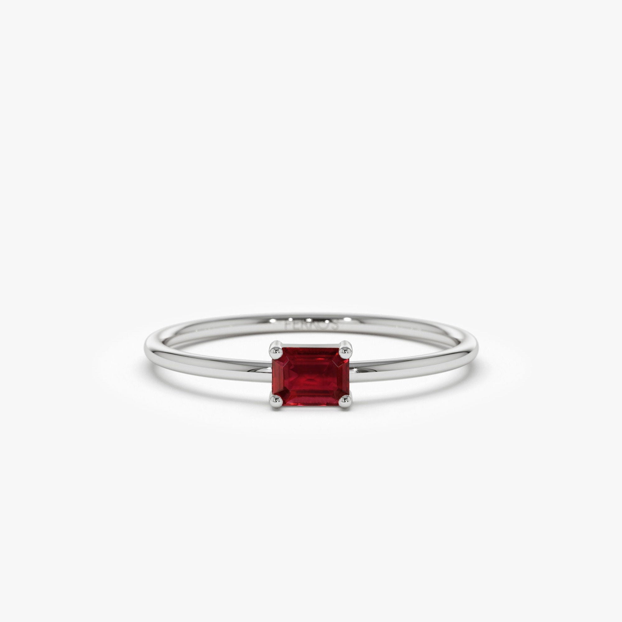 OBFJ1087 - 14k Octagon Cut Ruby Ring 7