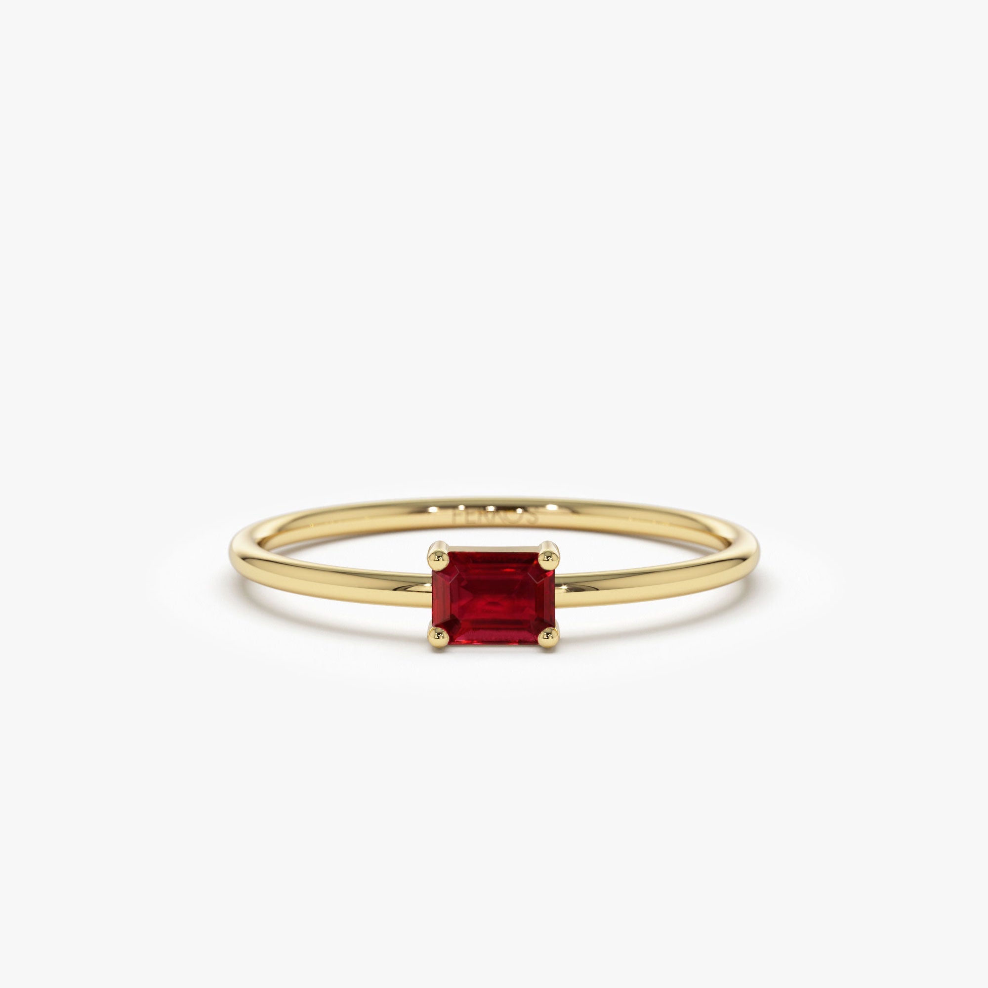 OBFJ1087 - 14k Octagon Cut Ruby Ring 1