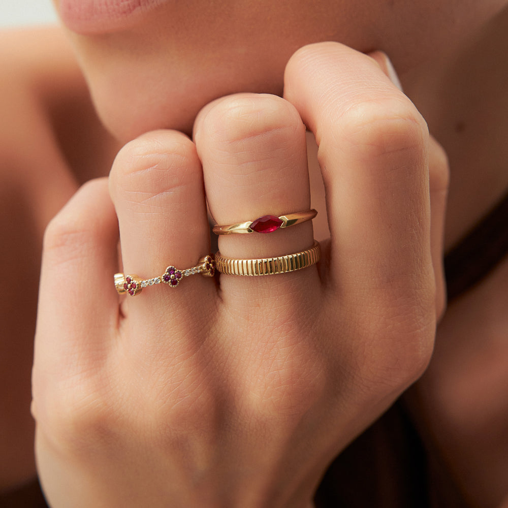 OBFJ2241 - Full Eternity Clover Ruby and Diamond Ring in 14k Gold 5