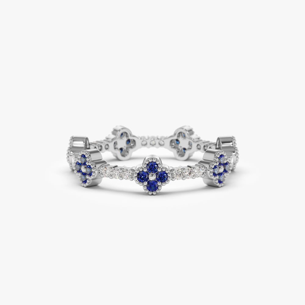 OBFJ1541 - 14k Full Eternity Clover Sapphire and Diamond Ring 5