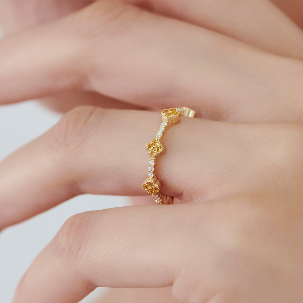 OBFJ1539 - 14k Full Eternity Clover Citrine and Diamond Ring 2