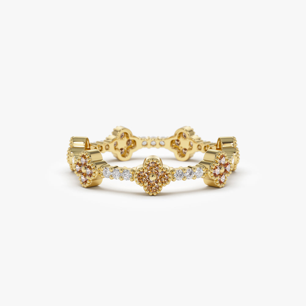 OBFJ1539 - 14k Full Eternity Clover Citrine and Diamond Ring 1