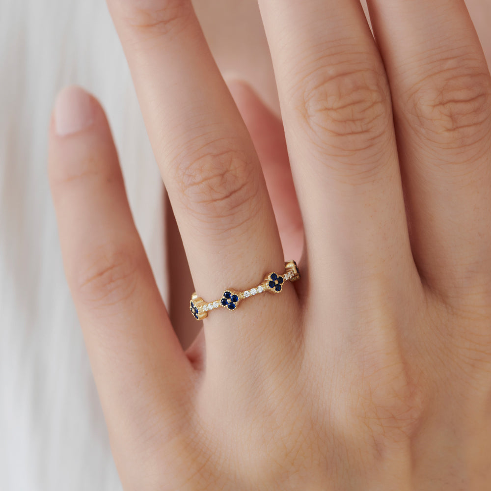 OBFJ1541 - 14k Full Eternity Clover Sapphire and Diamond Ring 2