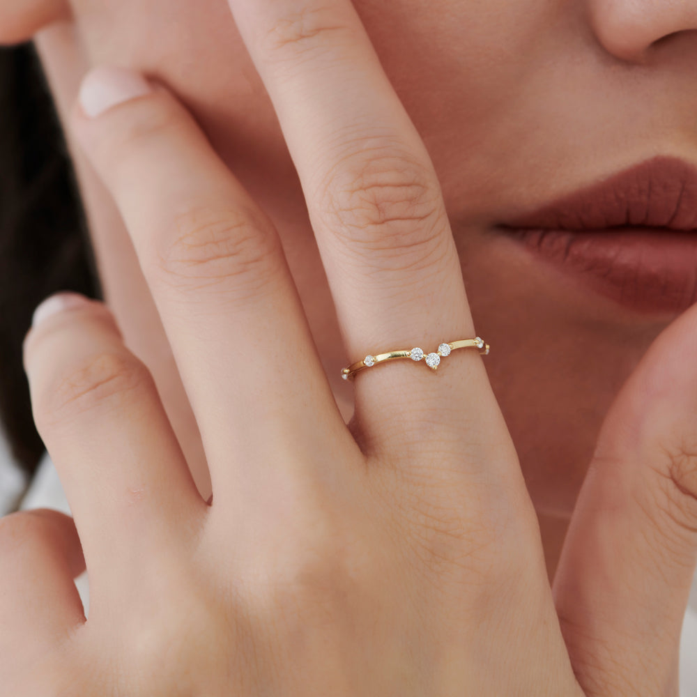 OBFJ1531 - 14k Curved Chevron Diamond Stacking Ring 3