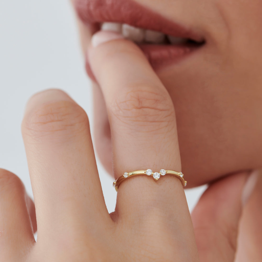 OBFJ1531 - 14k Curved Chevron Diamond Stacking Ring 2