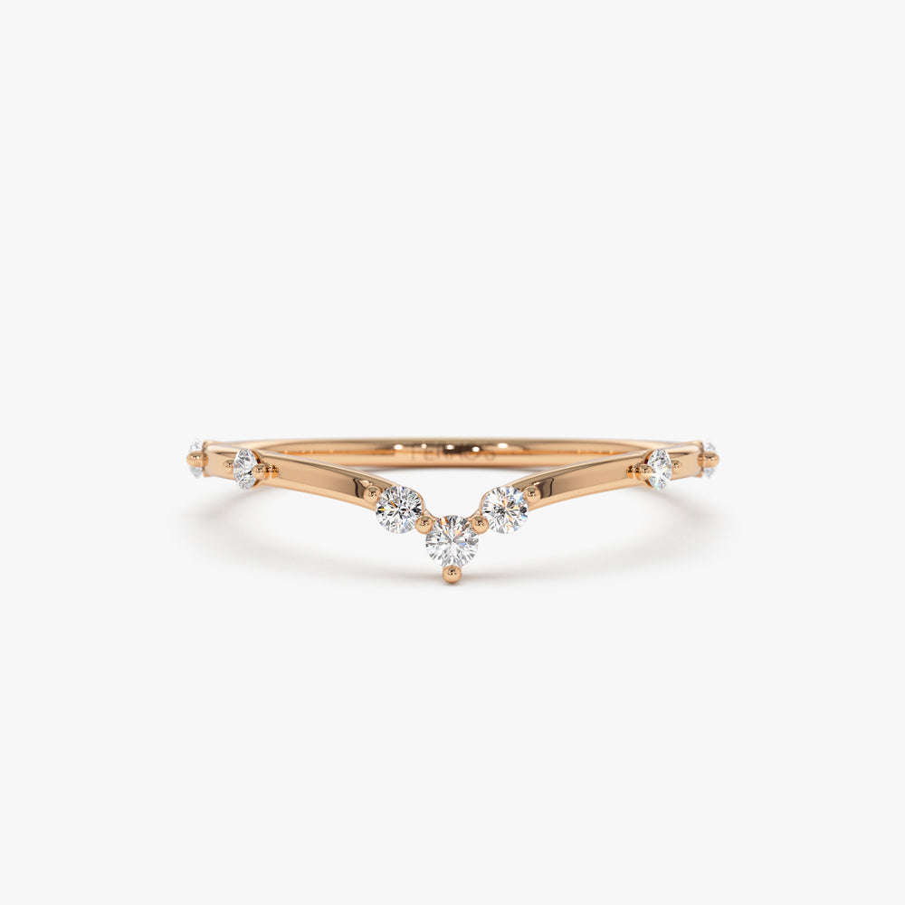 OBFJ1531 - 14k Curved Chevron Diamond Stacking Ring 4