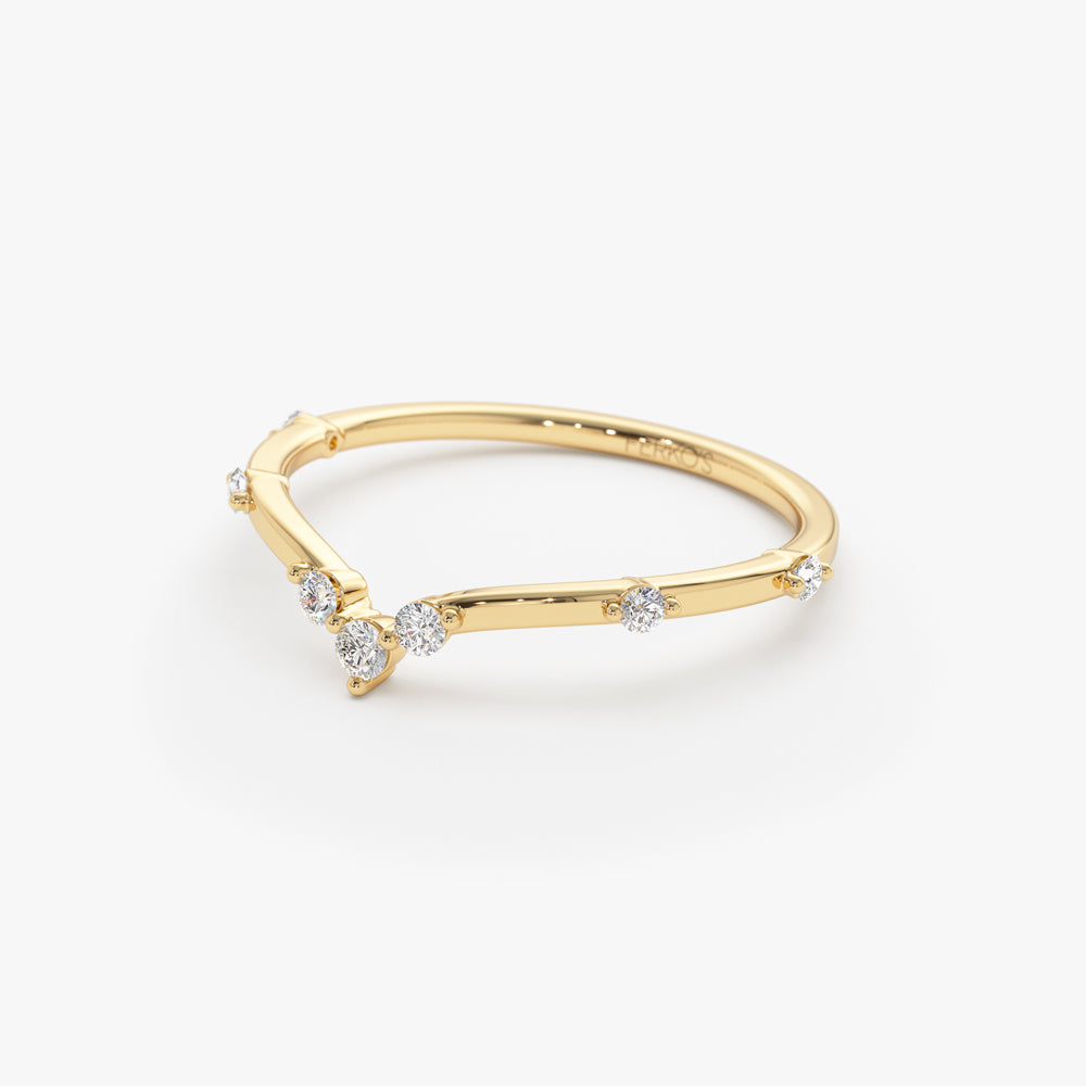 OBFJ1531 - 14k Curved Chevron Diamond Stacking Ring 6