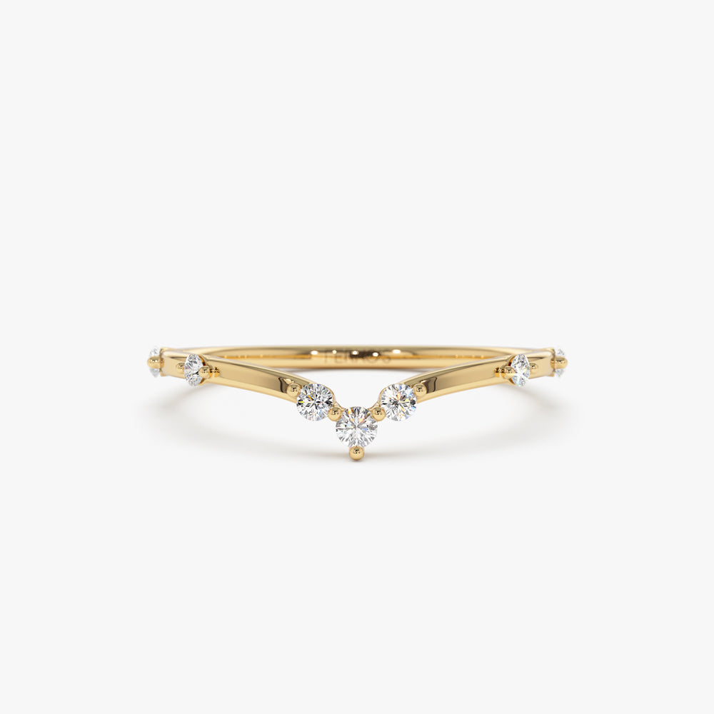 OBFJ1531 - 14k Curved Chevron Diamond Stacking Ring 1