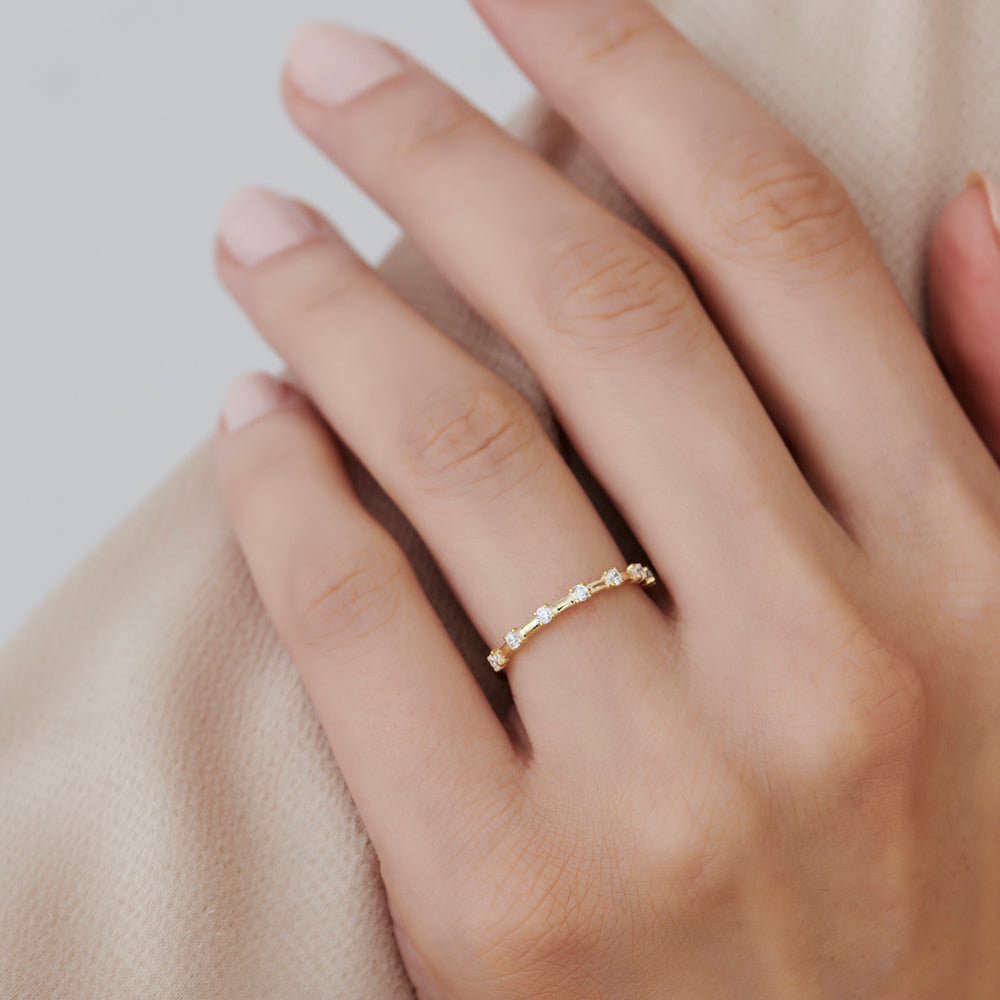 OBFJ1530 - 14K Half Eternity Minimalist Diamond Wedding Ring 3