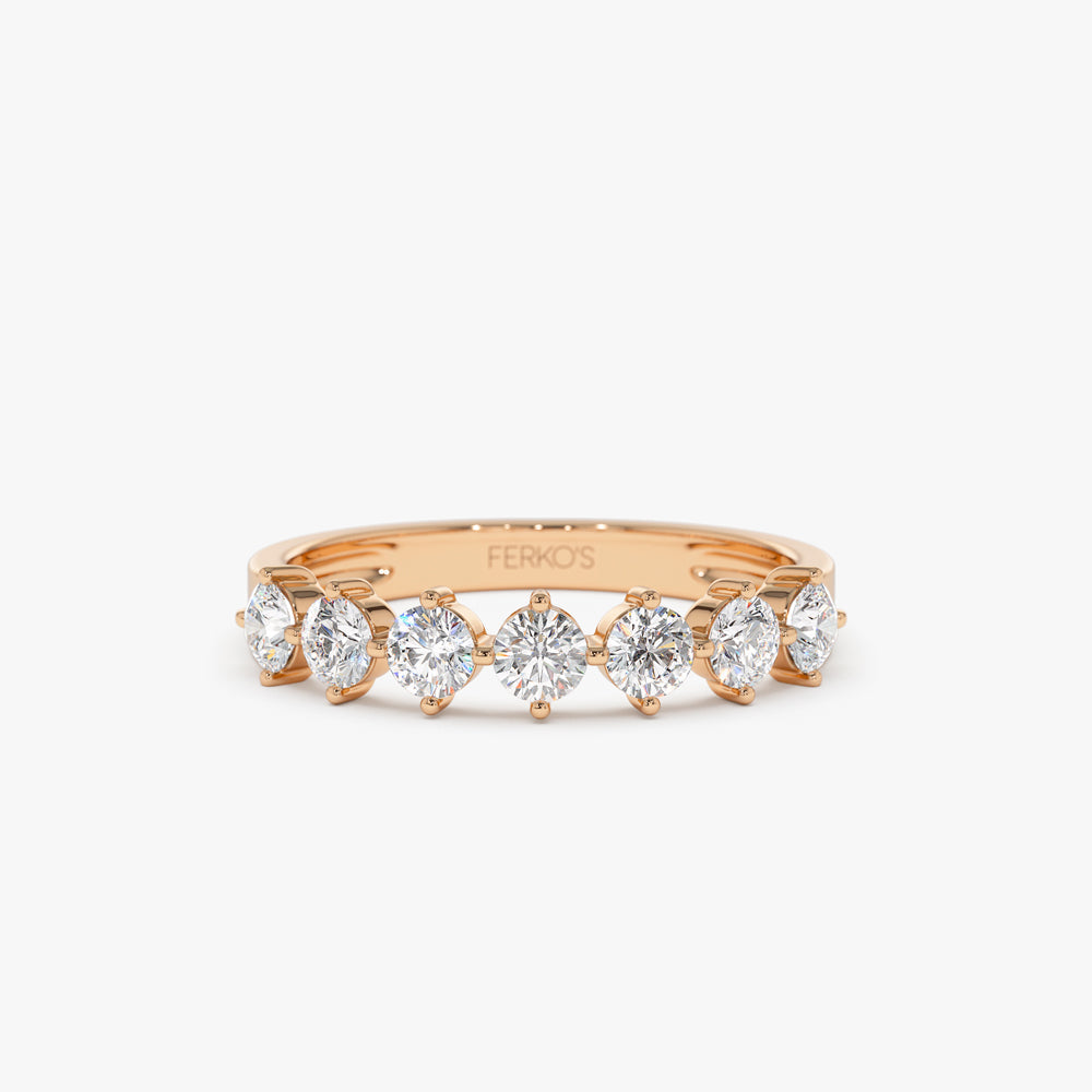 OBFJ1484 - 14k 7 Stone Prong Setting Diamond Wedding Band 0.70 Ctw 3