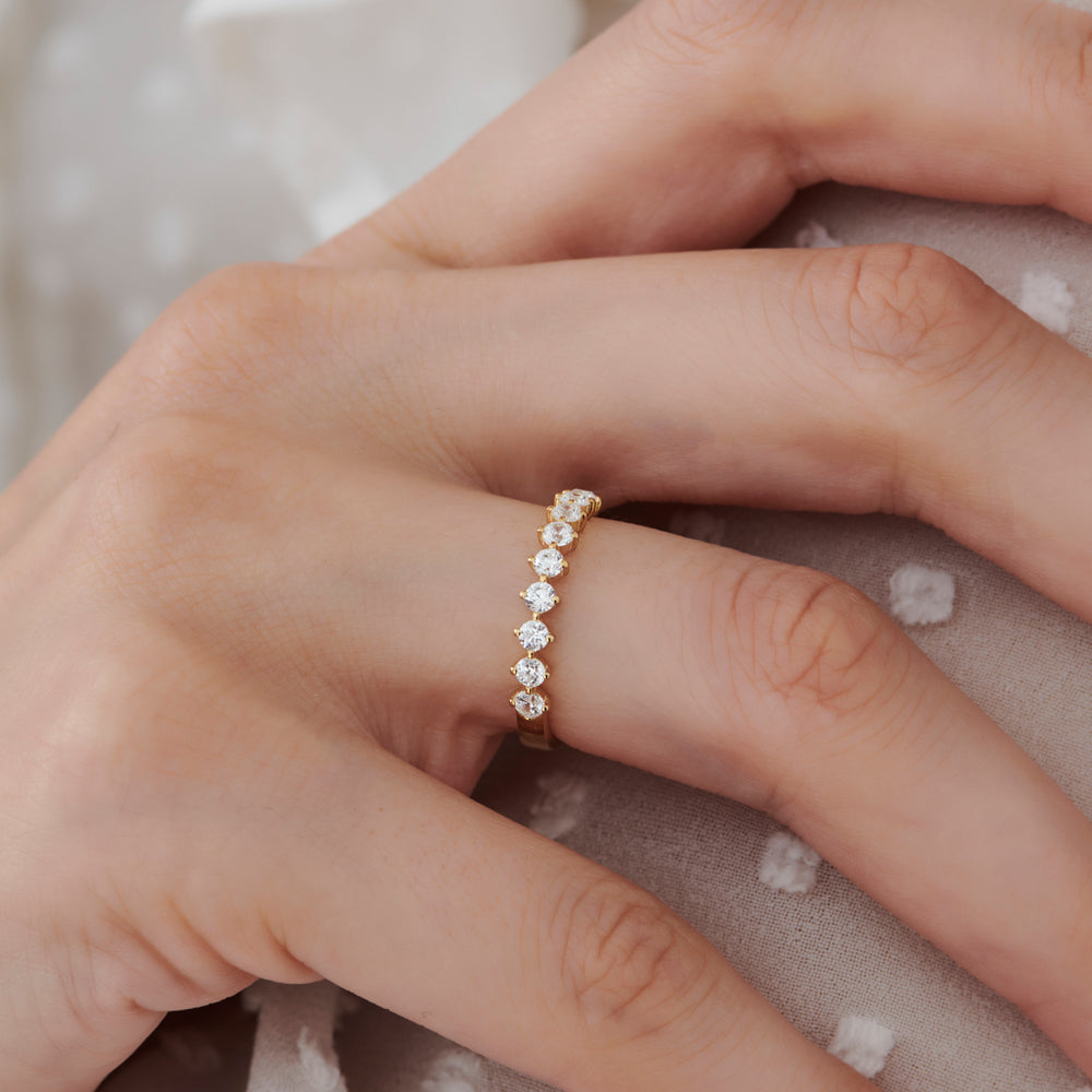 OBFJ1339 - 14k 9 Stone Prong Setting Women's Diamond Wedding Ring 0.55 ctw 2