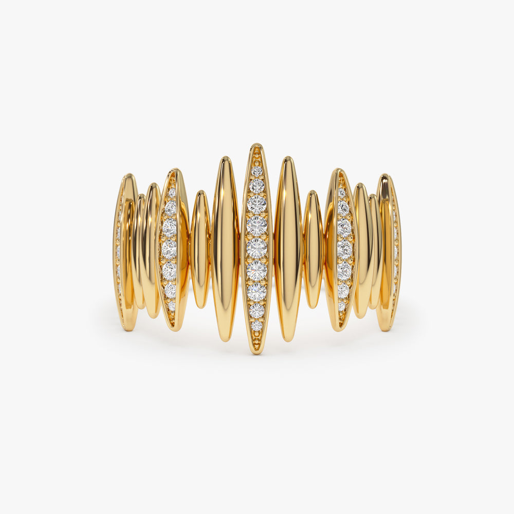 OBFJ1439 - 14k Unique Diamond Spike Ring 1