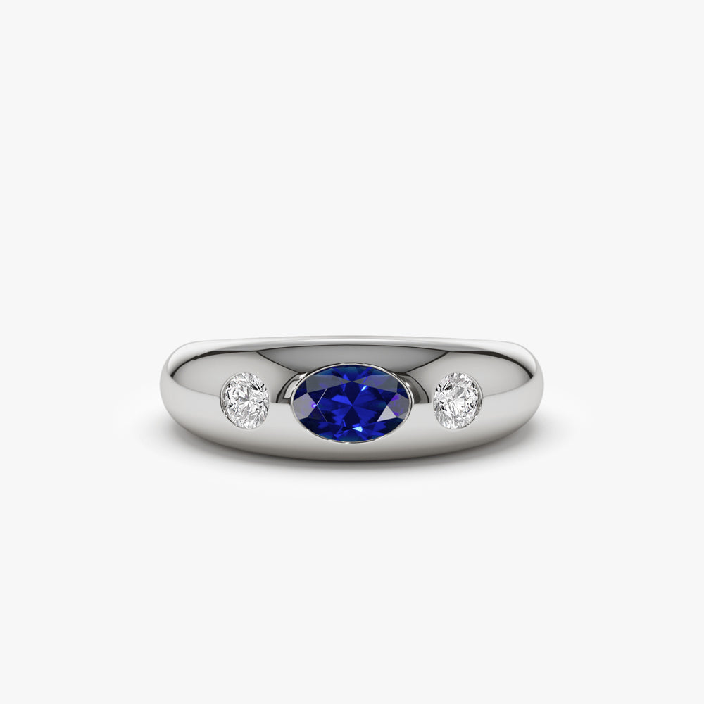 OBFJ1481 - 14k Oval Blue Sapphire with Round Diamonds Dome Ring 5