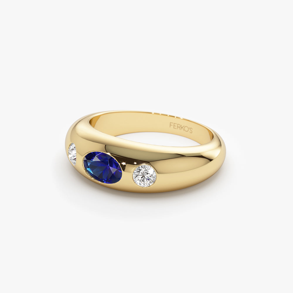 OBFJ1481 - 14k Oval Blue Sapphire with Round Diamonds Dome Ring 6