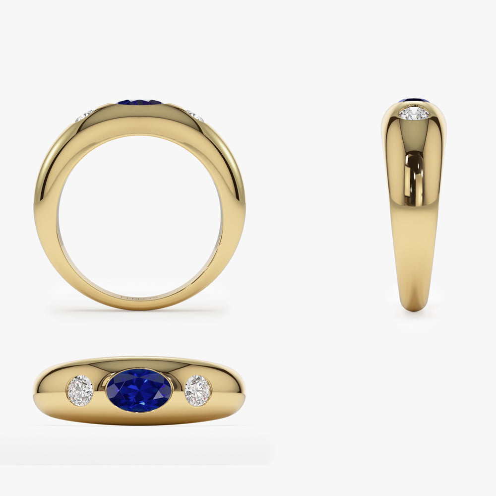 OBFJ1481 - 14k Oval Blue Sapphire with Round Diamonds Dome Ring 7