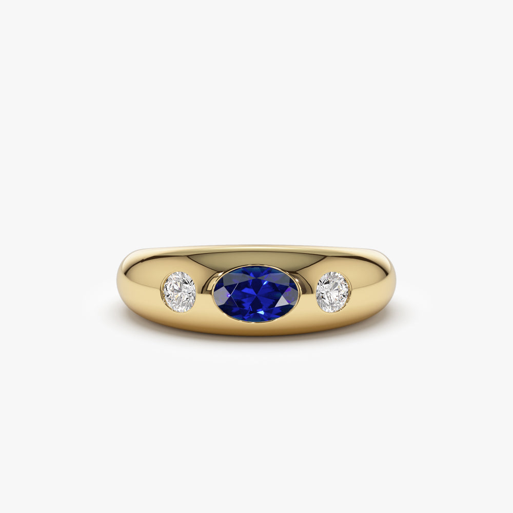 OBFJ1481 - 14k Oval Blue Sapphire with Round Diamonds Dome Ring 1