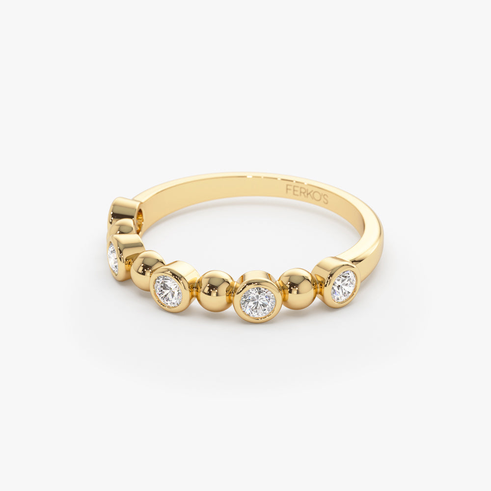 OBFJ1421 - 14k Alternating Beads & Bezel Setting Diamond Ring 7