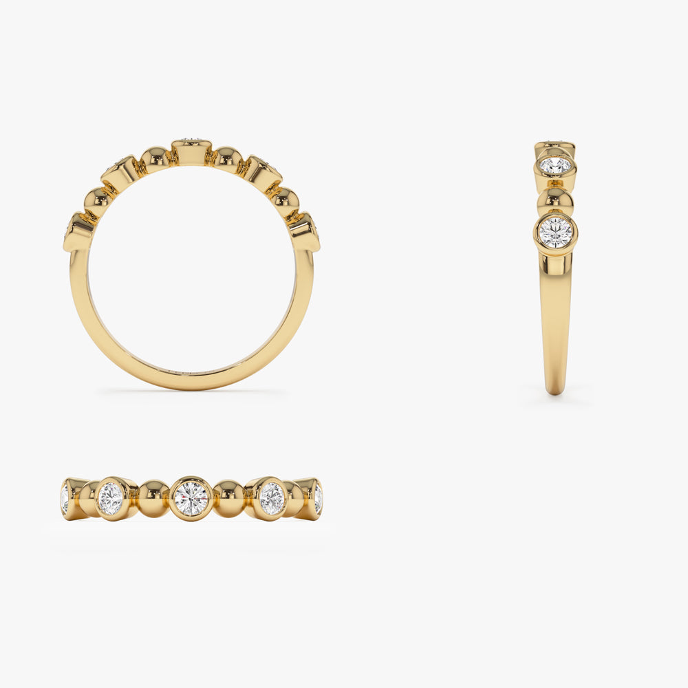 OBFJ1421 - 14k Alternating Beads & Bezel Setting Diamond Ring 8