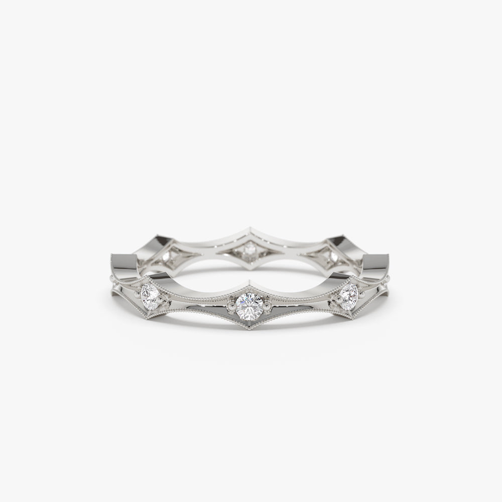 OBFJ1480 - 14k Stackable Arte Deco Diamond Wedding Band 6